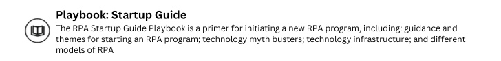 RPA Playbook Startup Guide Icon with description.