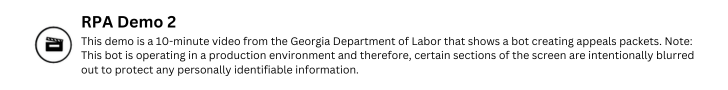 RPA Demo 2: This demo is a 10-minute video from the Georgia Department of Labor.