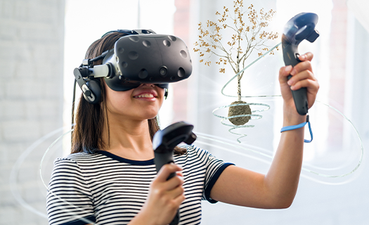 Young woman using a virtual reality headset