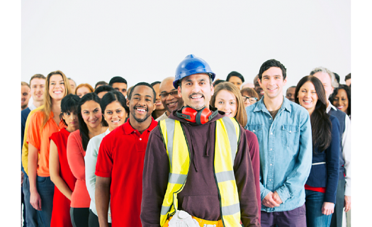 Diverse people facing camera