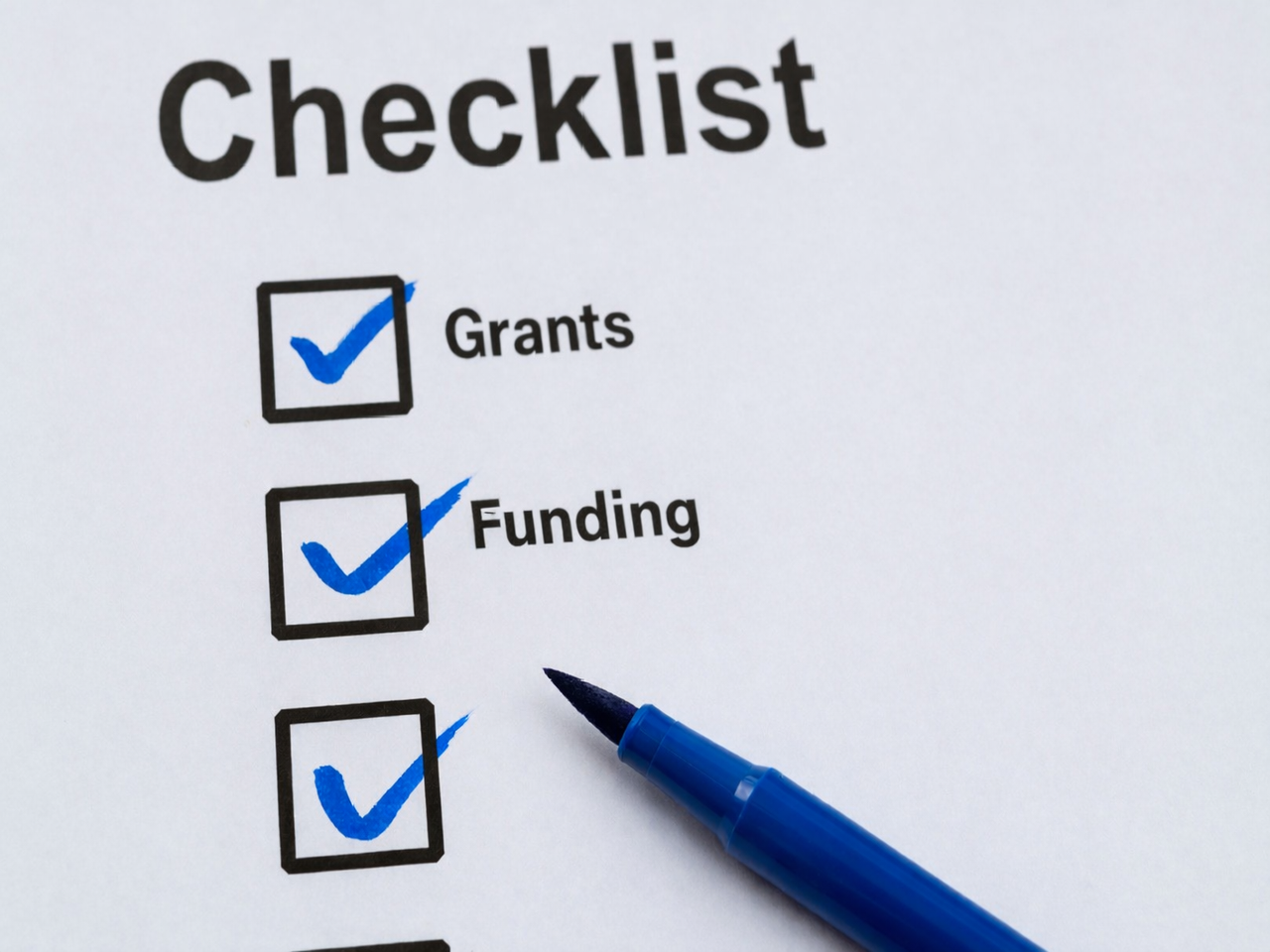 Checklist with the words grants and funding listed