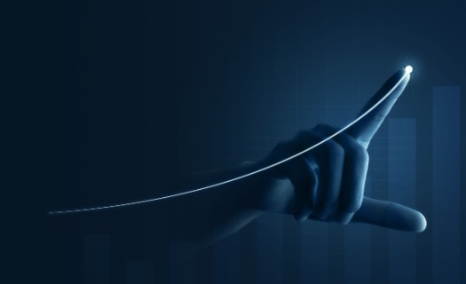 hand point following a glowing line, increasing with the graph in background