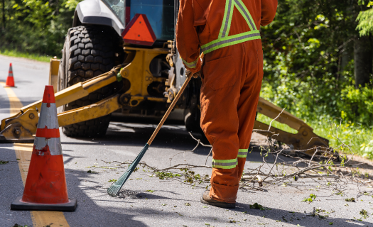Disaster workers on street