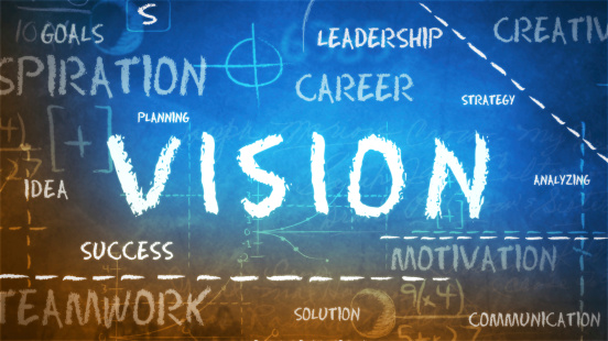 Vision and planning concepts on a chalk board