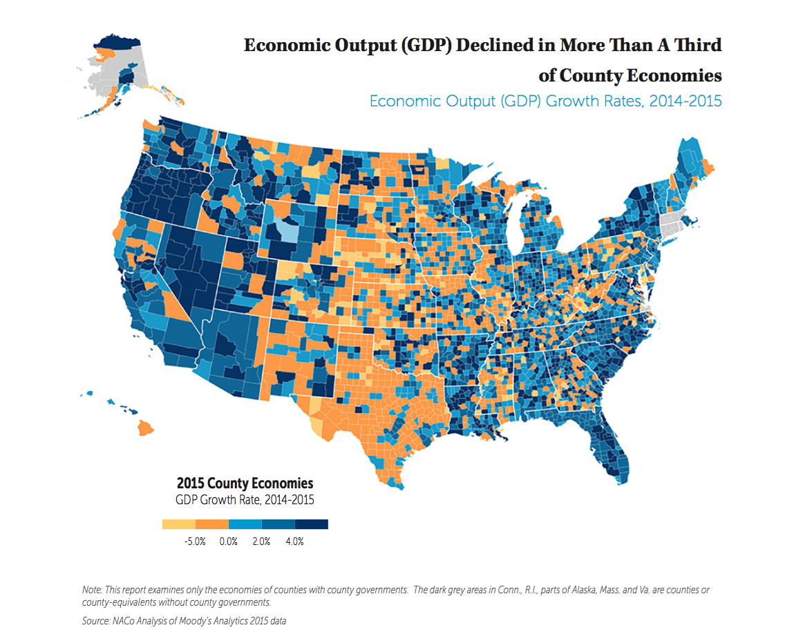 Map of the US Heat Map Ranking County Economies