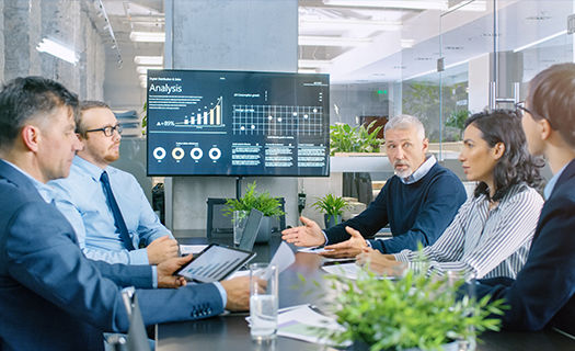 Business leaders discussing data