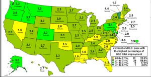 National map of 2010 employment in goods and services