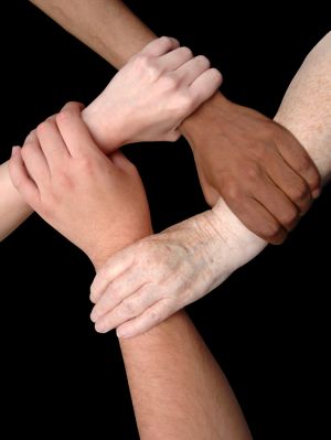 Linked children and youth hands
