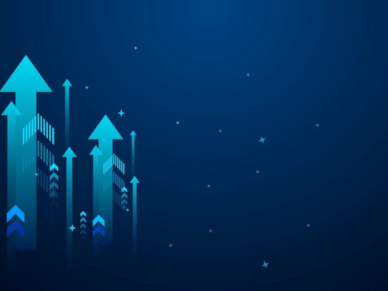 Blue background with light blue arrows of varying sizes all point upwards.