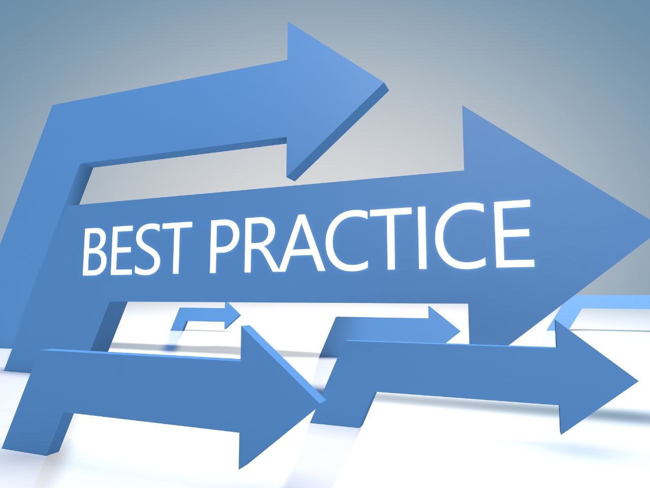 Image of everal blue arrows pointing forward, with the words "BEST PRACTICE" written on the largest arrow.
