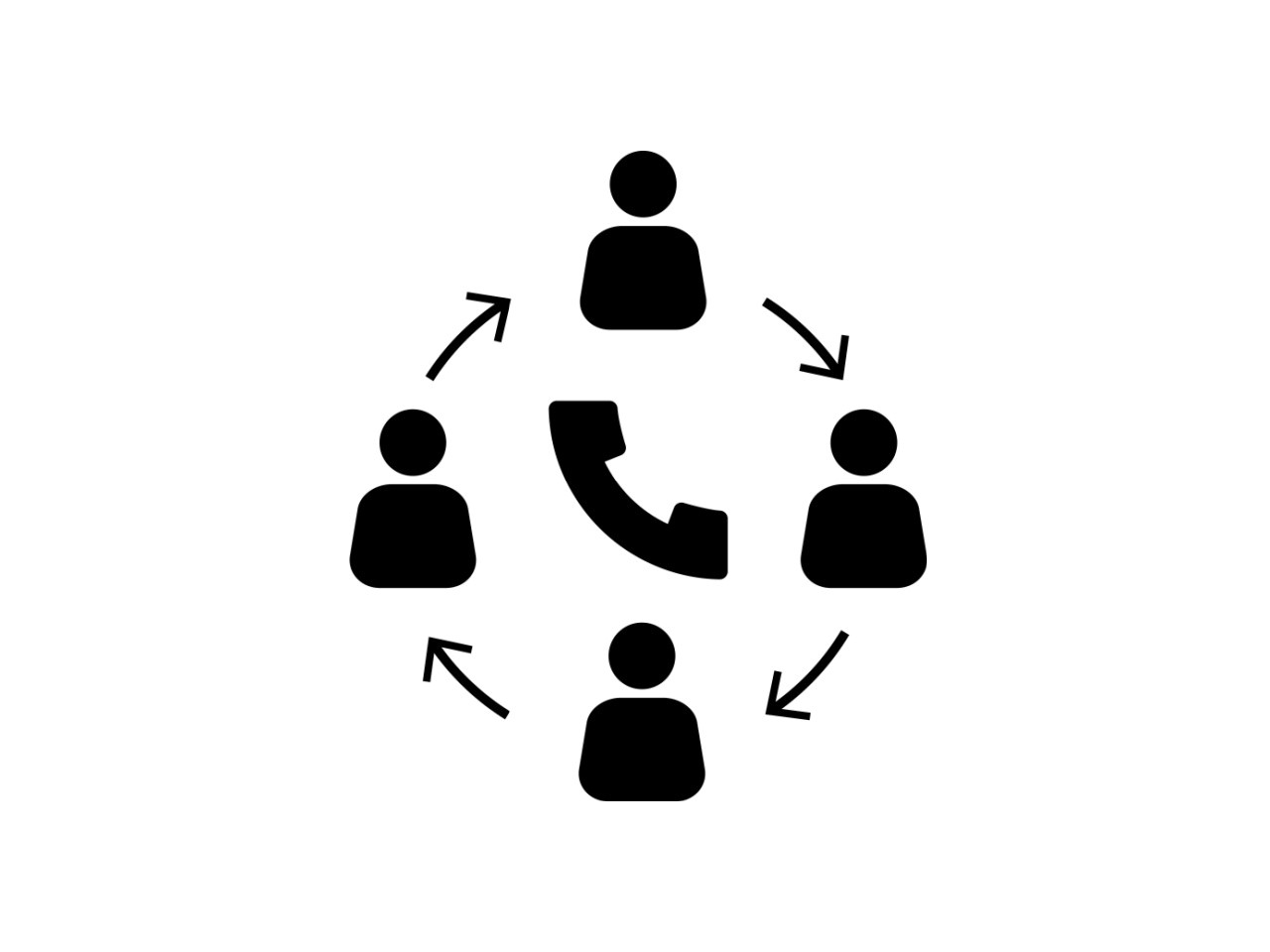 Icon showing people in a circle around a phone icon