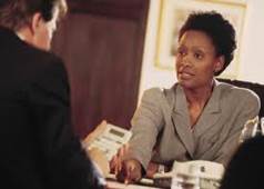 woman talking to man