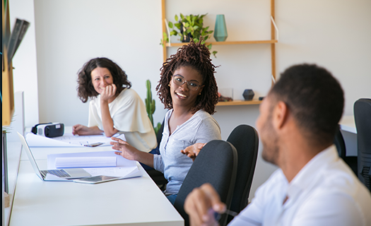 positive-diverse-technical-workgroup-chatting-workplaces