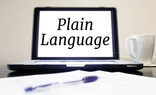 Laptop displaying words Plain Language