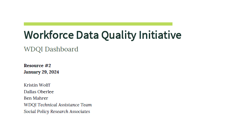 WDQI Dashboard Cover Page