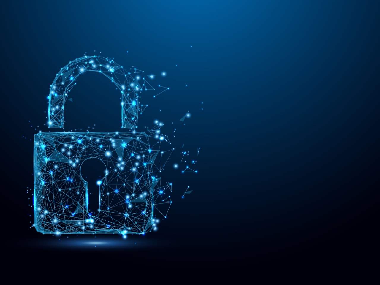 digital rendering of a blue padlock with blue gradient background