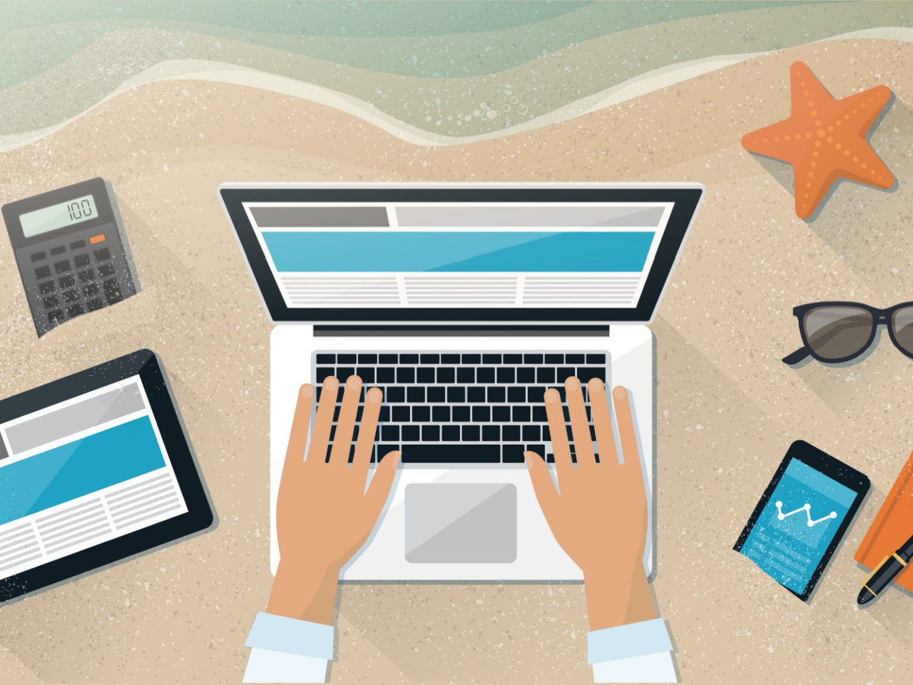 Working on the beach