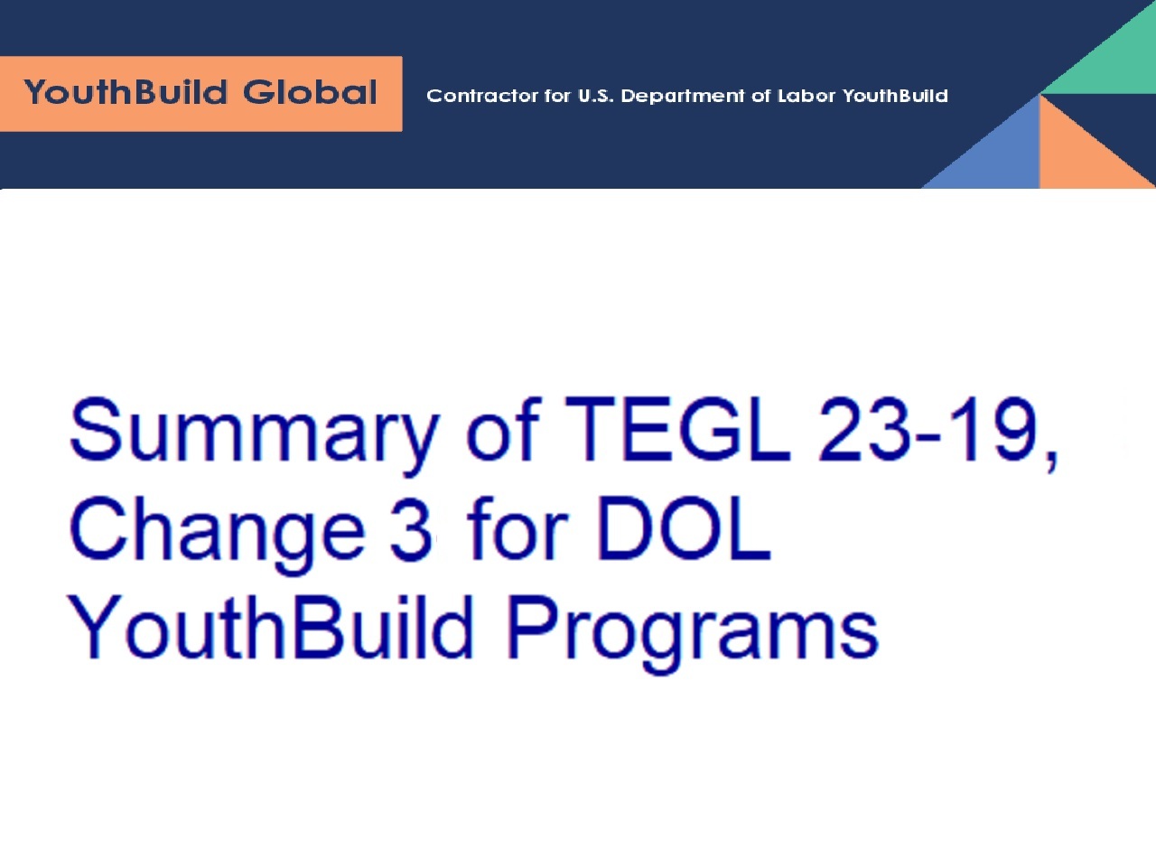 YouthBuild Banner with TEGL Summary Title