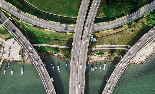 Aerial view of bridge and interstate