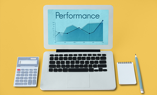 Rendering of a laptop with "Performance" written on screen