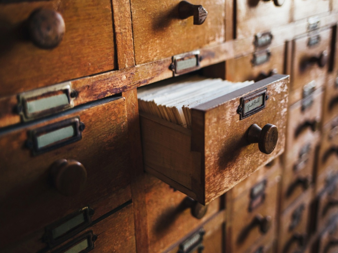 Open library card catalog that has YouthBuild on the label