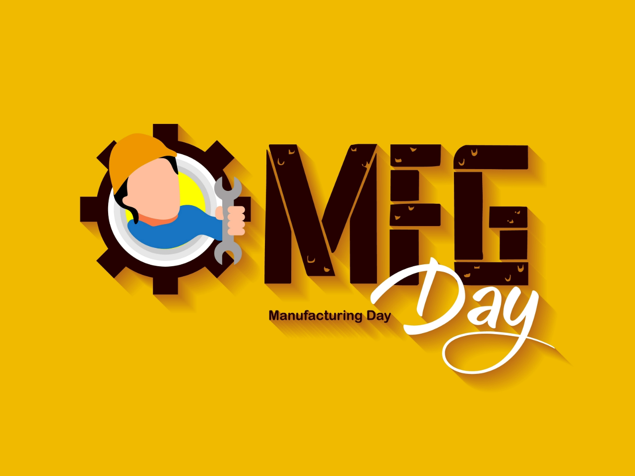 MFG Day Manufacturing Day with Cartoon Image of person holding a wrench