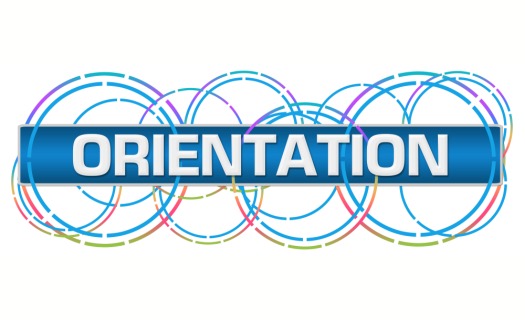 The word ORIENTATION with a multicolored circle pattern behind.