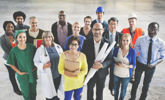 Group of diverse workers from different fields