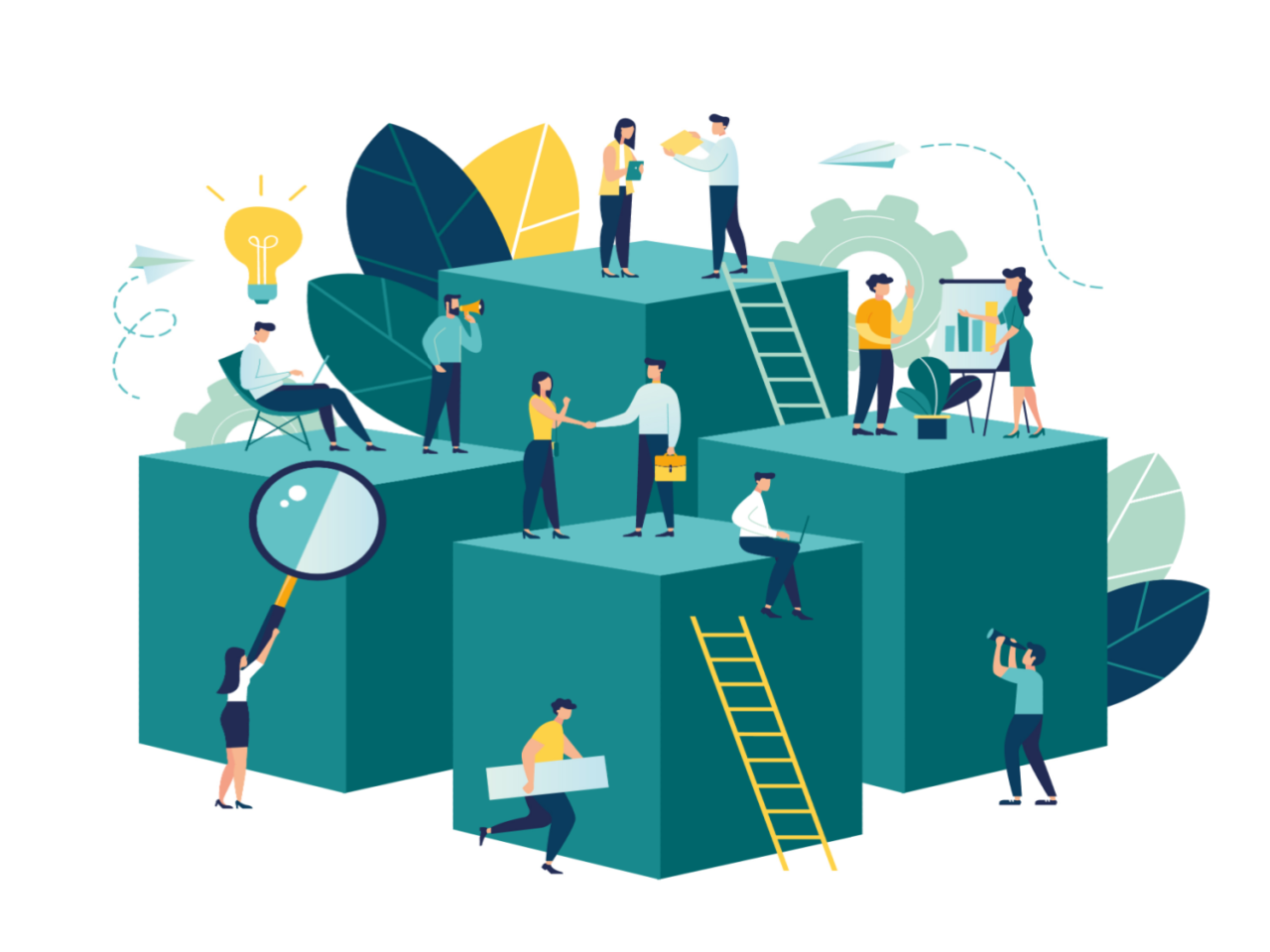People Learn and work on abstract boxes