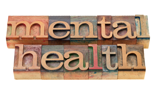 Stamps spelling out mental health.