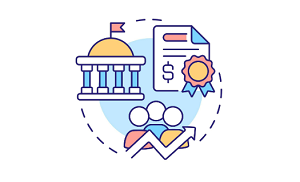 Illustrations representing government, money, and pepole